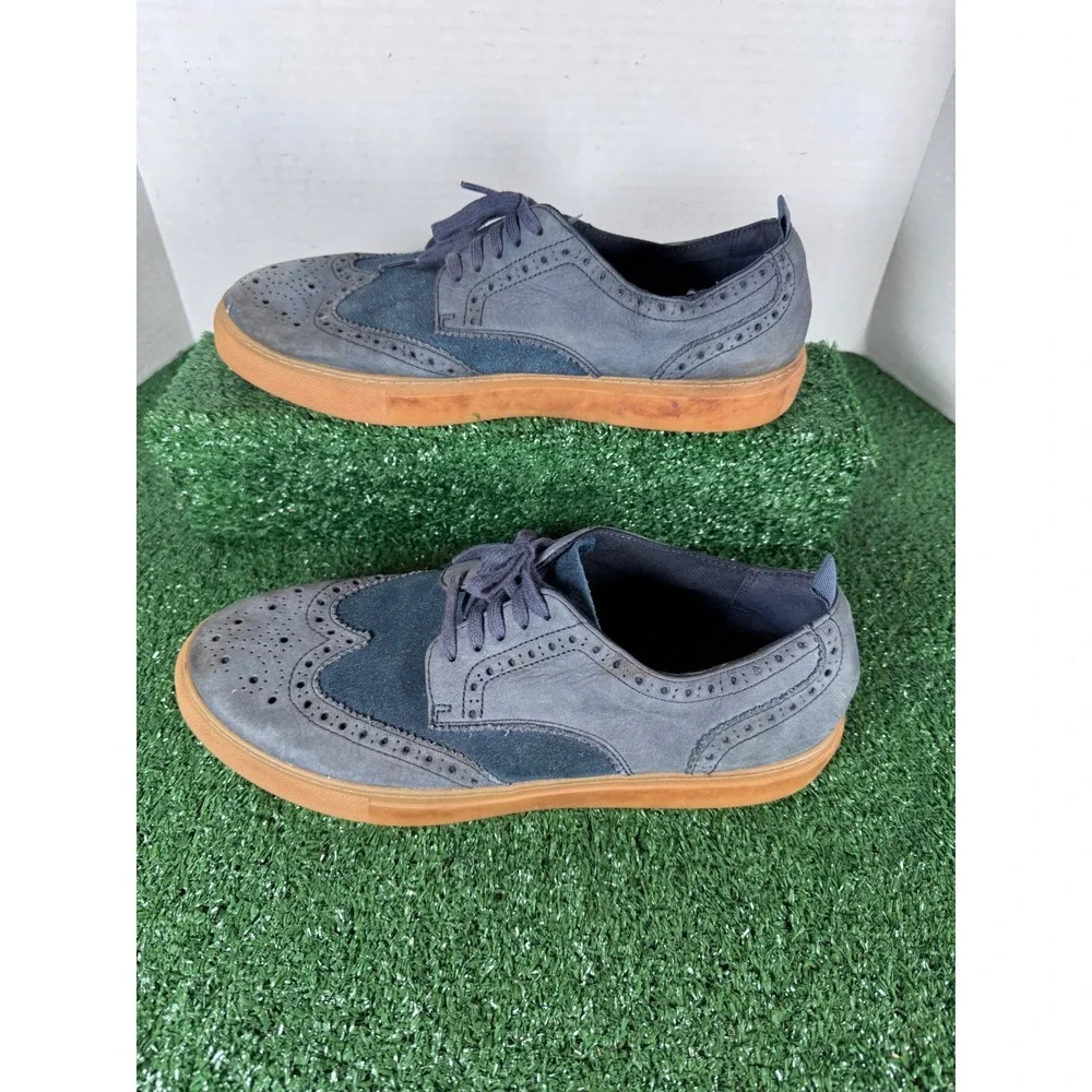 Cole Haan Grandseries Wingtip Oxford Shoes Men 10.5 Blue Suede Leather Gum Sole